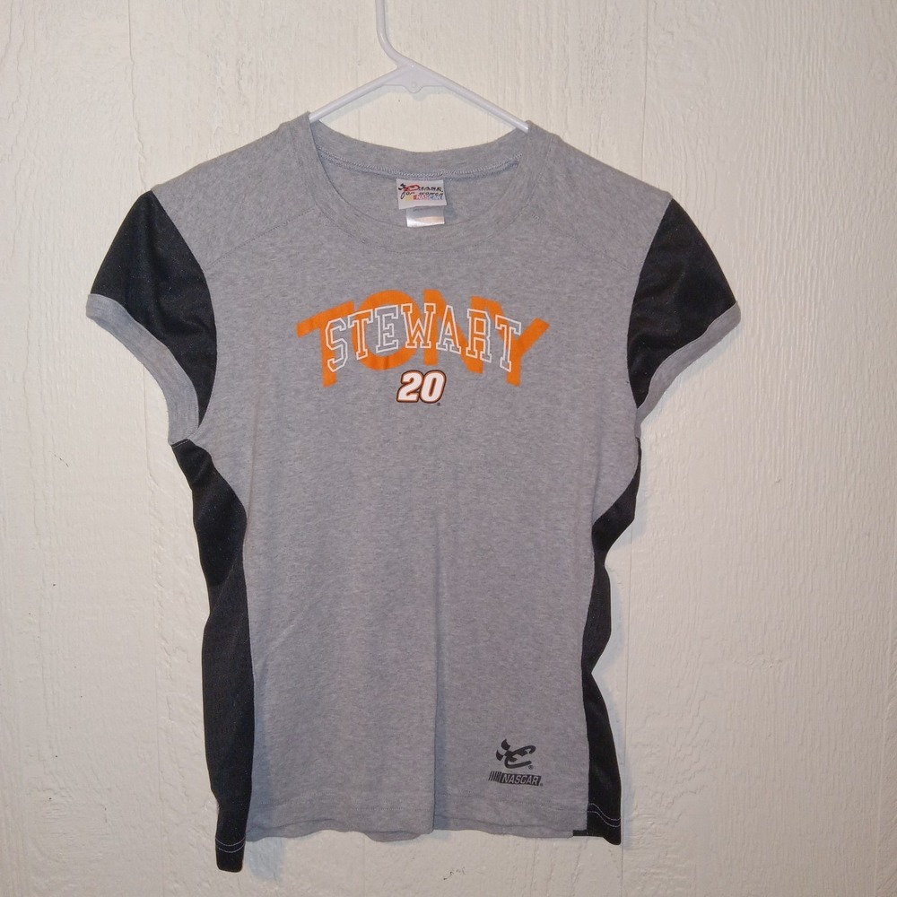Chase Authentics Tony Stewart NASCAR Shirt Women Large Gray Mesh Panel Tee
